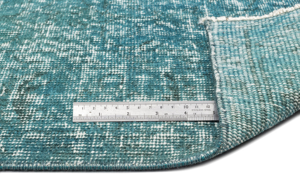 Turquoise  Over Dyed Vintage Rug 3'10'' x 7'1'' ft 116 x 216 cm