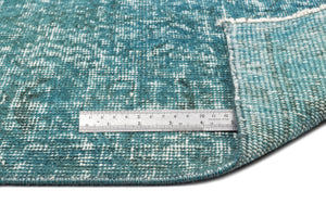 Turquoise  Over Dyed Vintage Rug 3'10'' x 7'1'' ft 116 x 216 cm