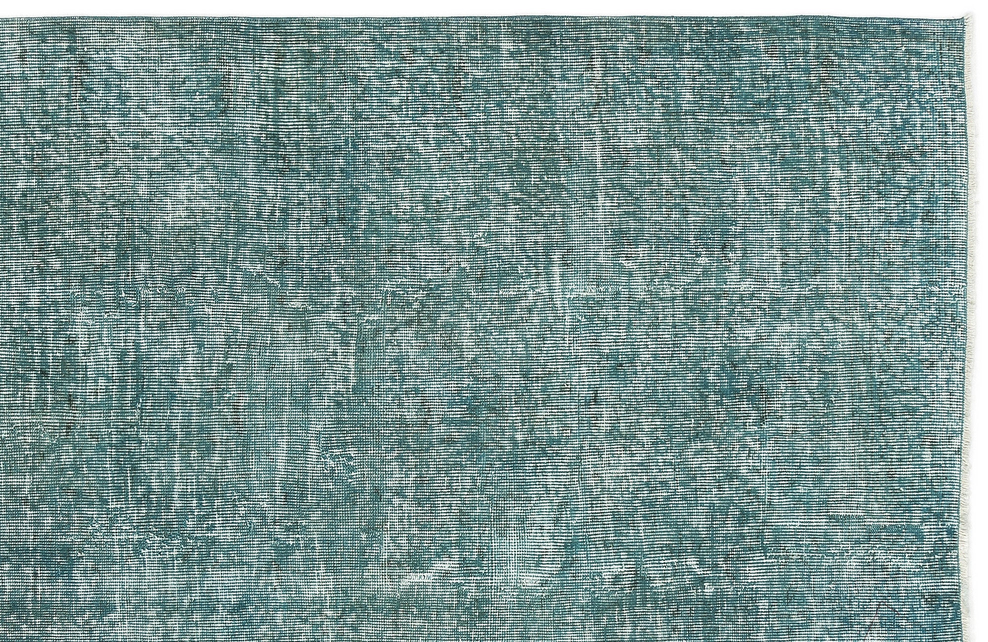 Turquoise  Over Dyed Vintage Rug 3'10'' x 7'1'' ft 116 x 216 cm