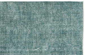 Turquoise  Over Dyed Vintage Rug 3'10'' x 7'1'' ft 116 x 216 cm