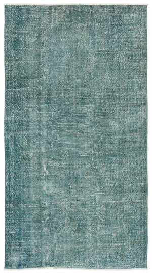 Turquoise  Over Dyed Vintage Rug 3'10'' x 7'1'' ft 116 x 216 cm