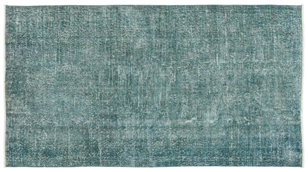 Turquoise  Over Dyed Vintage Rug 3'10'' x 7'1'' ft 116 x 216 cm