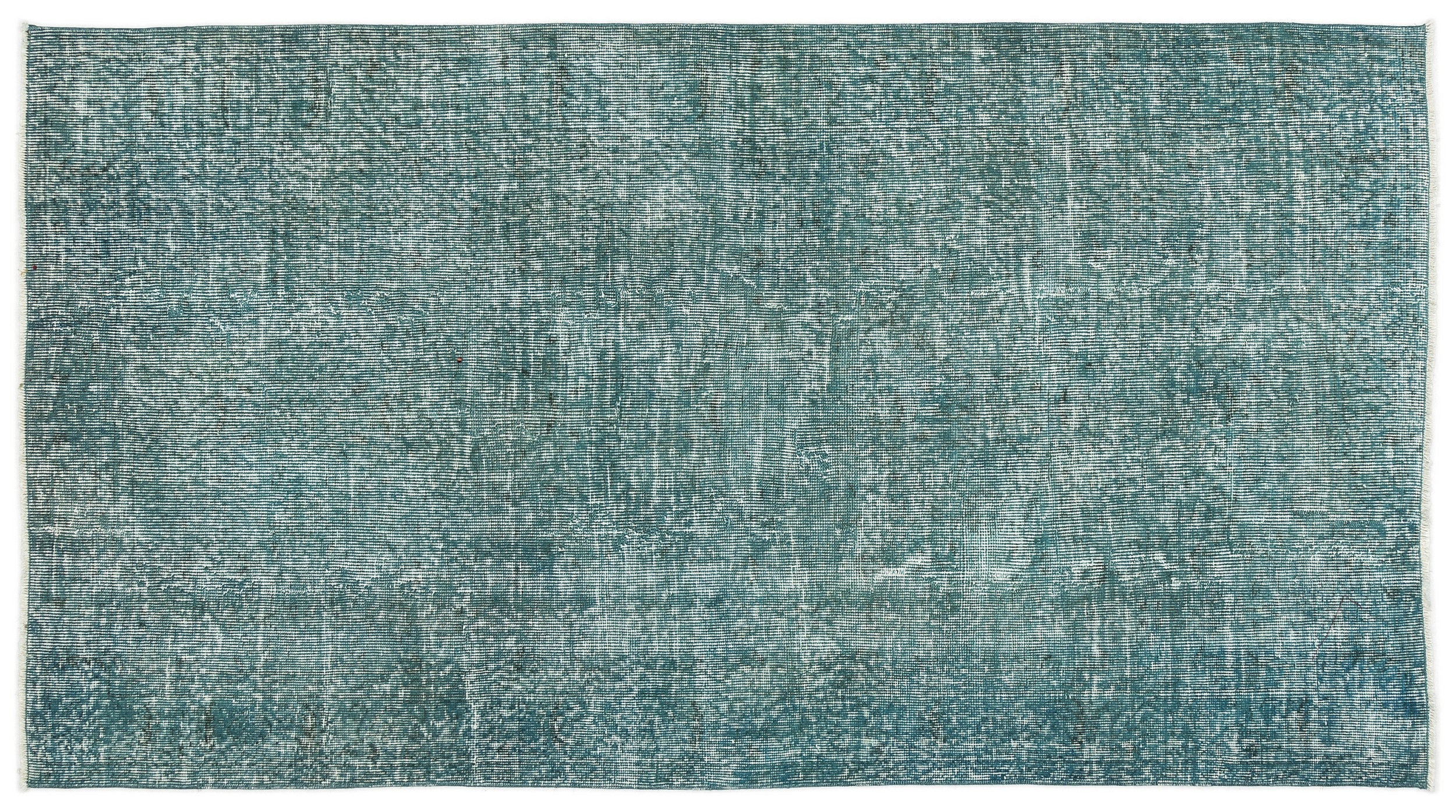 Turquoise  Over Dyed Vintage Rug 3'10'' x 7'1'' ft 116 x 216 cm
