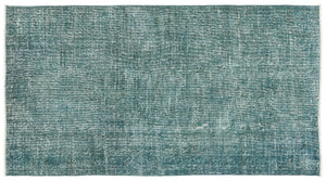 Turquoise  Over Dyed Vintage Rug 3'10'' x 7'1'' ft 116 x 216 cm