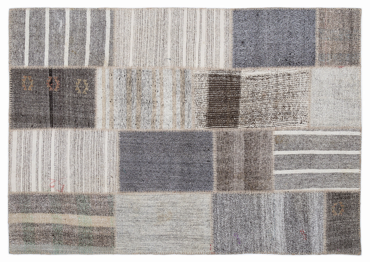 Striped Over Dyed Kilim Patchwork Unique Rug 5&#39;3&#39;&#39; x 7&#39;7&#39;&#39; ft 160 x 230 cm
