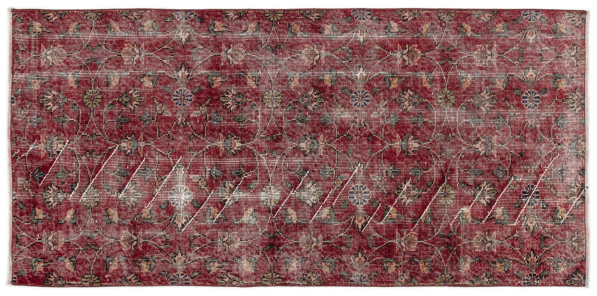 Red Over Dyed Vintage Rug 3&#39;1&#39;&#39; x 6&#39;6&#39;&#39; ft 94 x 197 cm