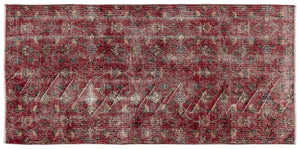 Red Over Dyed Vintage Rug 3'1'' x 6'6'' ft 94 x 197 cm