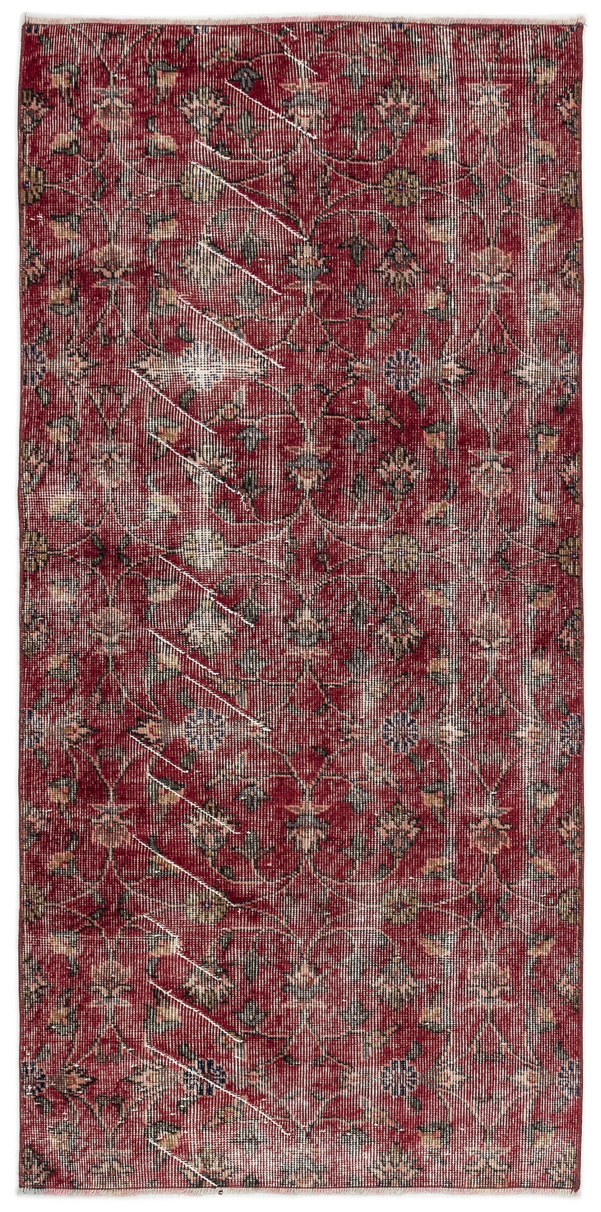 Red Over Dyed Vintage Rug 3&#39;1&#39;&#39; x 6&#39;6&#39;&#39; ft 94 x 197 cm