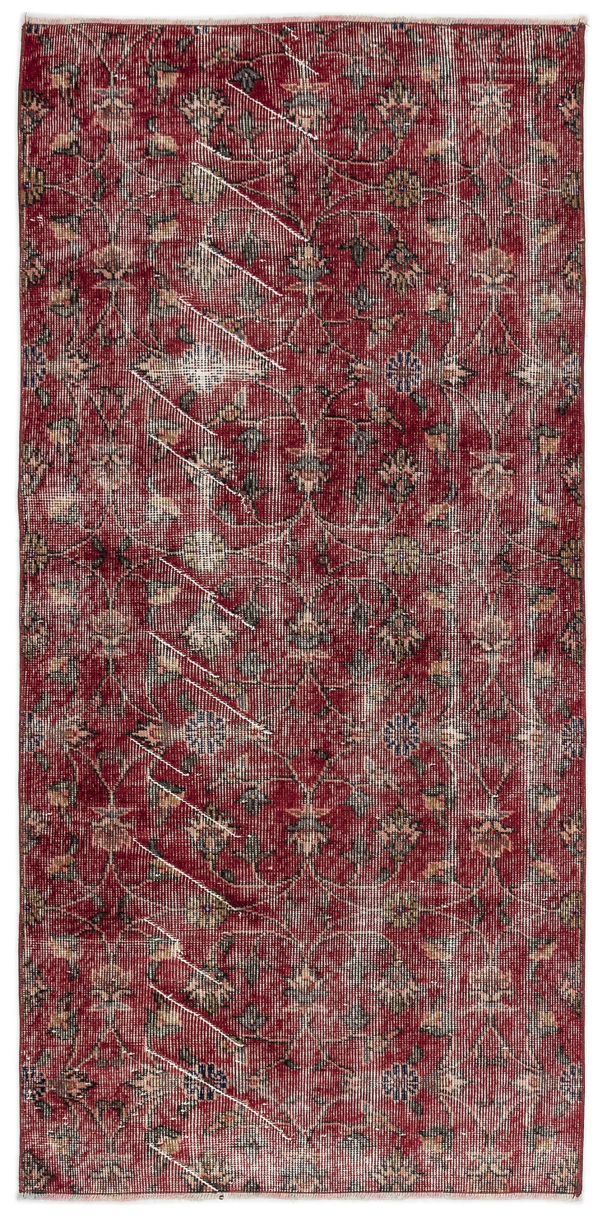 Red Over Dyed Vintage Rug 3'1'' x 6'6'' ft 94 x 197 cm