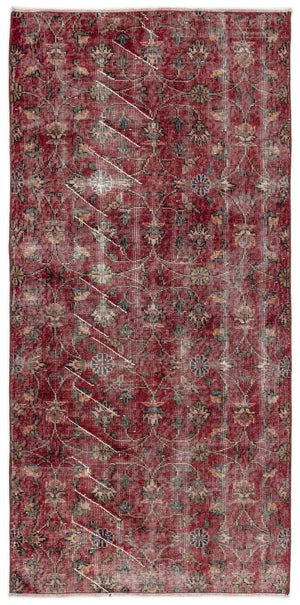 Red Over Dyed Vintage Rug 3'1'' x 6'6'' ft 94 x 197 cm