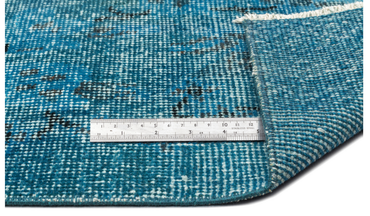 Retro Design Turquoise Over Dyed Vintage Rug 4&#39;11&#39;&#39; x 8&#39;8&#39;&#39; ft 149 x 265 cm