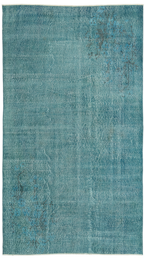 Retro Design Turquoise Over Dyed Vintage Rug 4'11'' x 8'8'' ft 149 x 265 cm