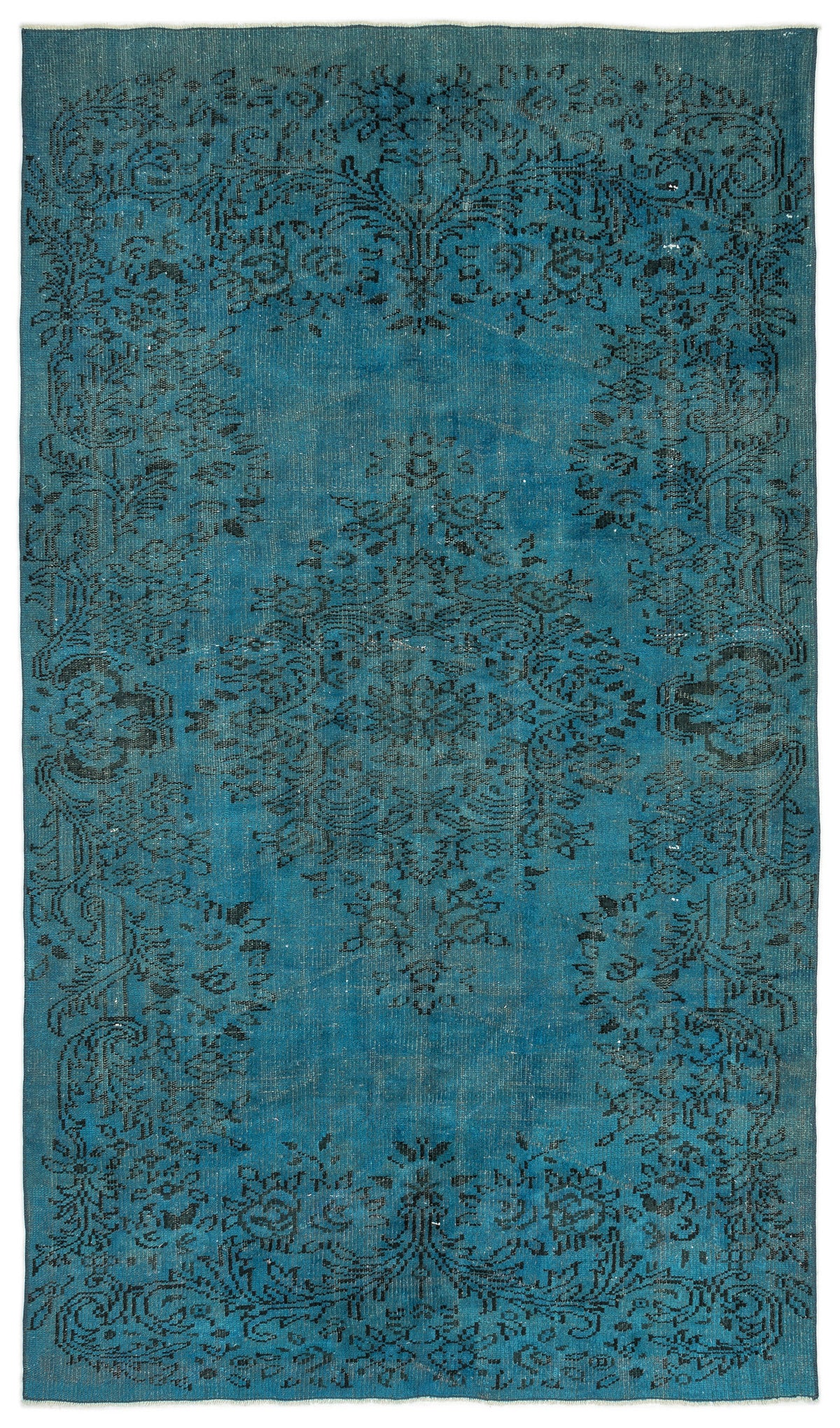 Turquoise  Over Dyed Vintage Rug 5&#39;5&#39;&#39; x 9&#39;5&#39;&#39; ft 165 x 286 cm
