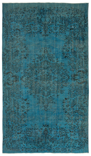 Turquoise  Over Dyed Vintage Rug 5'5'' x 9'5'' ft 165 x 286 cm