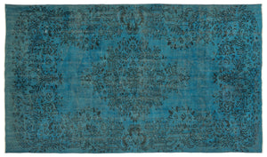 Turquoise  Over Dyed Vintage Rug 5'5'' x 9'5'' ft 165 x 286 cm
