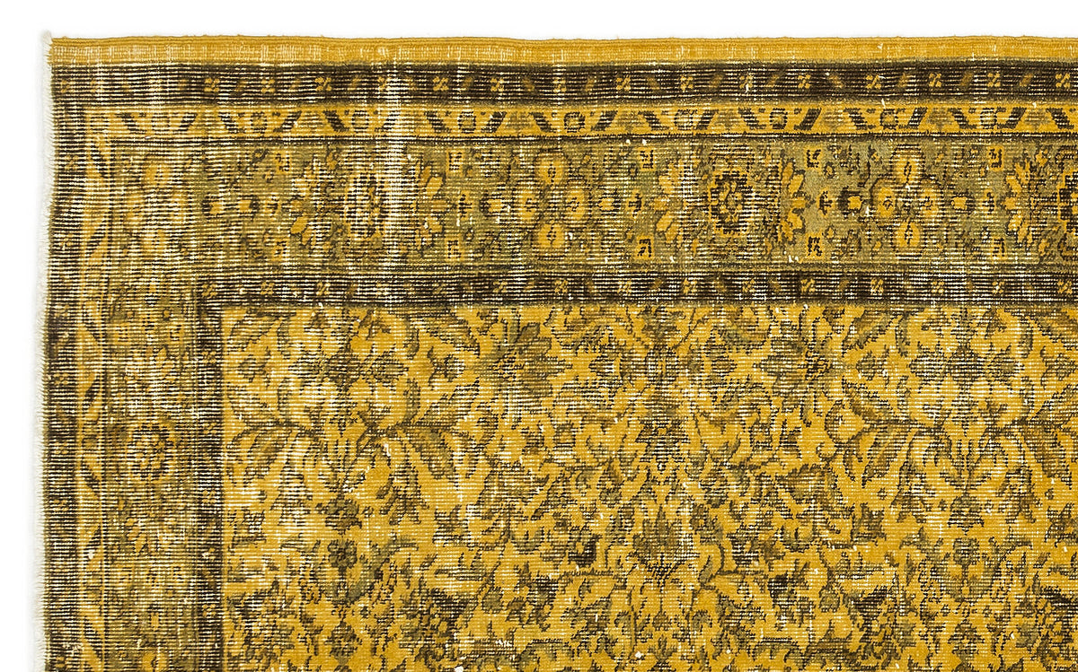 Yellow Over Dyed Vintage Rug 4&#39;8&#39;&#39; x 7&#39;7&#39;&#39; ft 141 x 232 cm