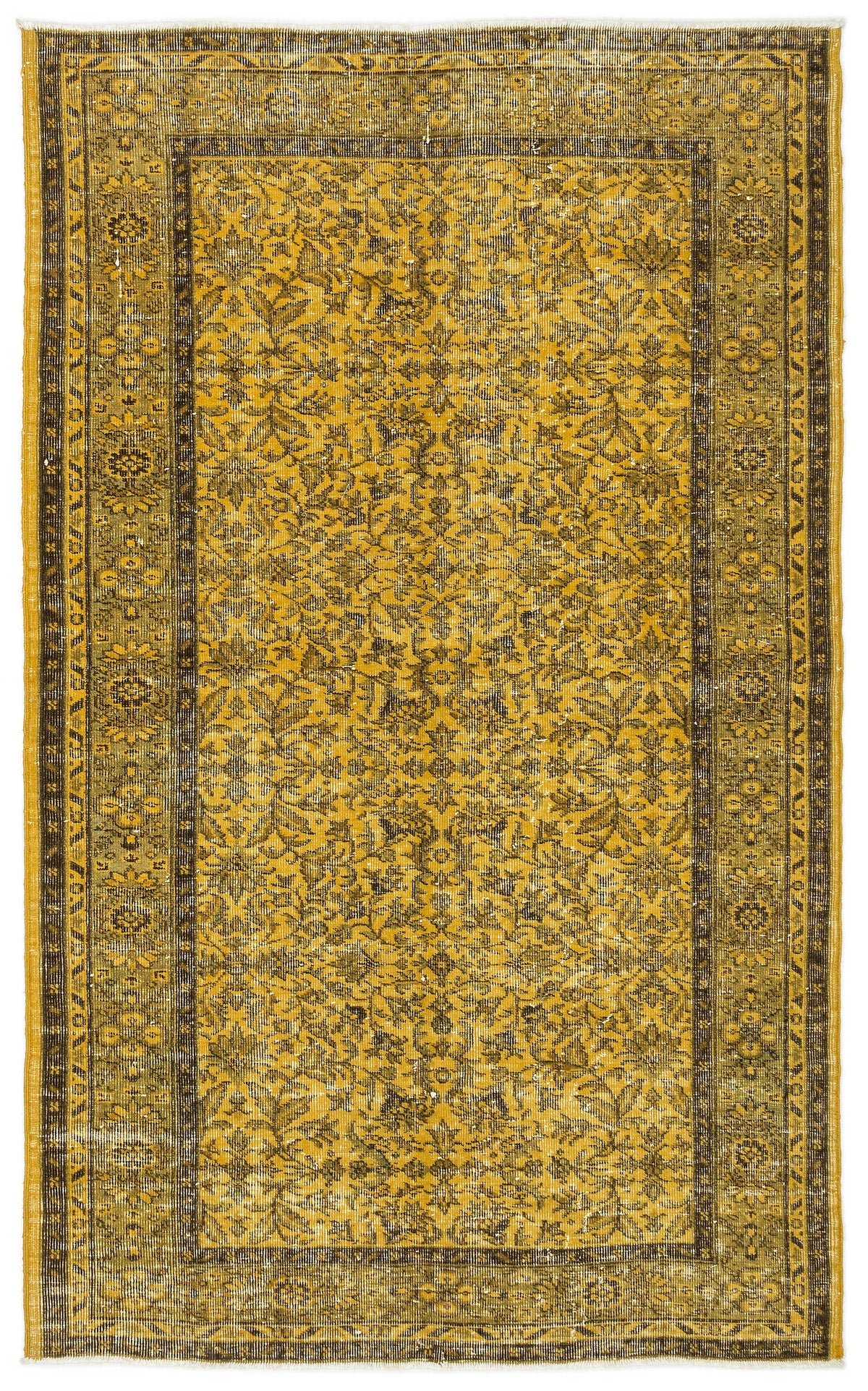 Yellow Over Dyed Vintage Rug 4&#39;8&#39;&#39; x 7&#39;7&#39;&#39; ft 141 x 232 cm
