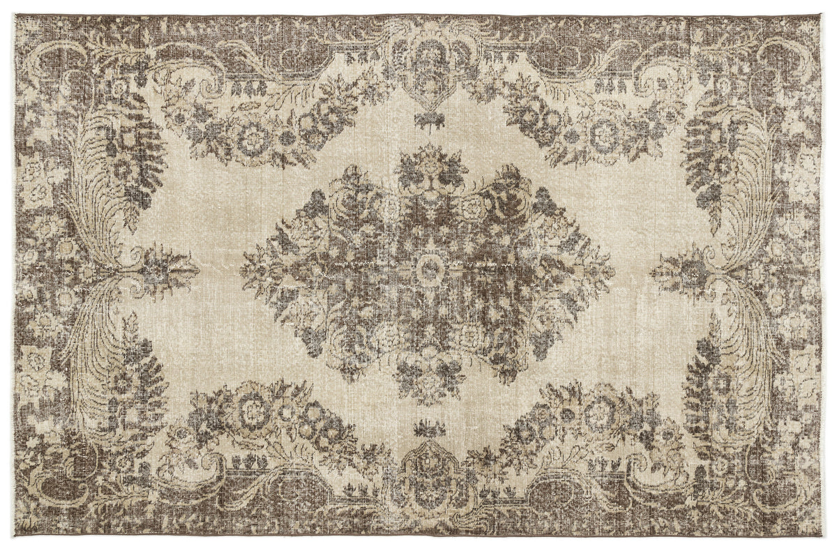 Beige Over Dyed Vintage Rug 6&#39;4&#39;&#39; x 9&#39;9&#39;&#39; ft 192 x 298 cm