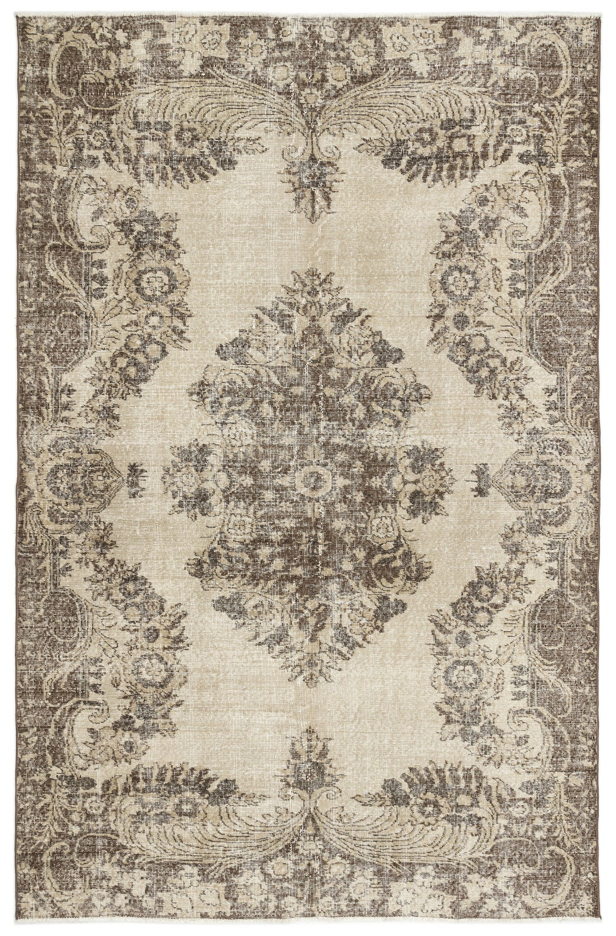 Beige Over Dyed Vintage Rug 6&#39;4&#39;&#39; x 9&#39;9&#39;&#39; ft 192 x 298 cm