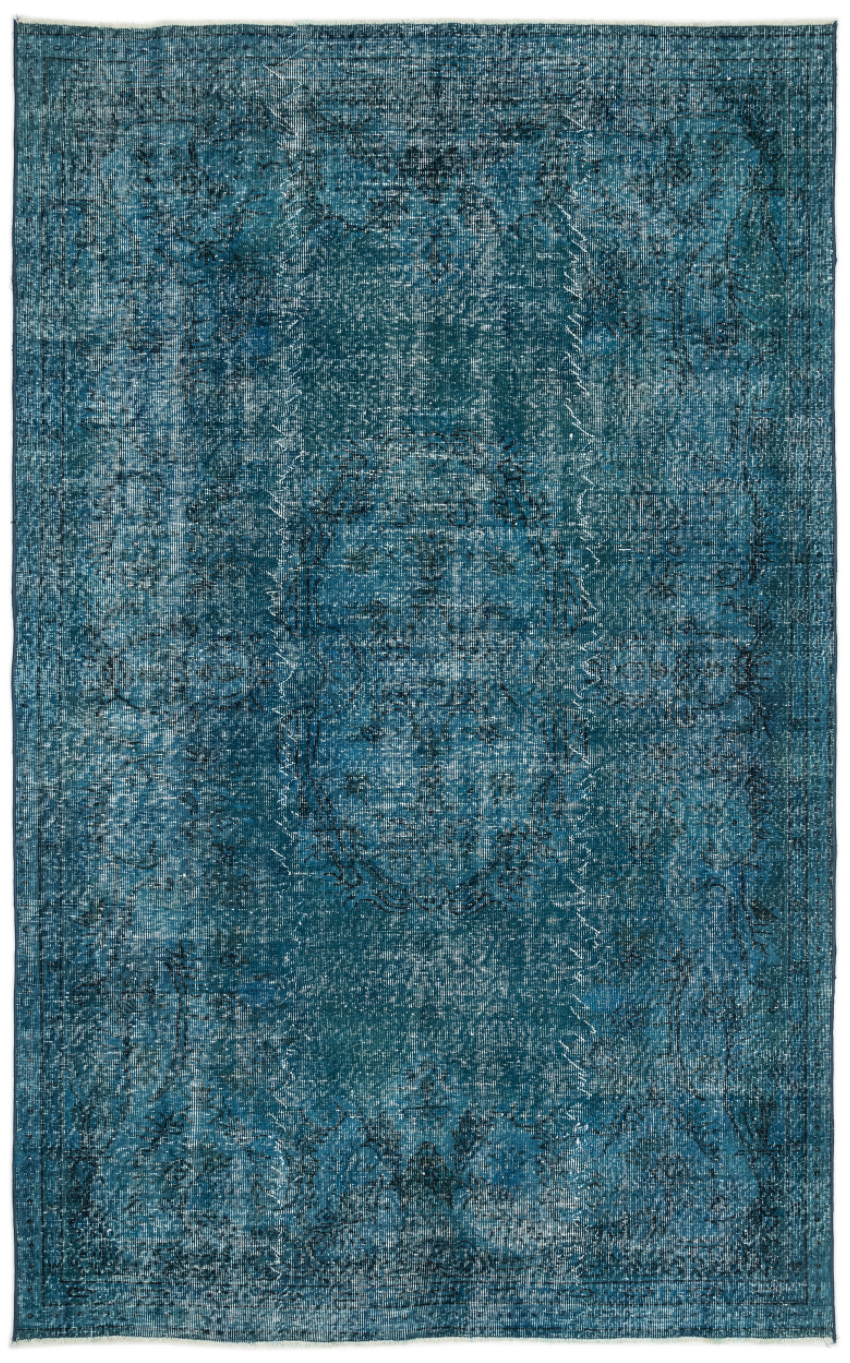 Traditional Design Turquoise Over Dyed Vintage Rug 6&#39;2&#39;&#39; x 9&#39;9&#39;&#39; ft 187 x 297 cm