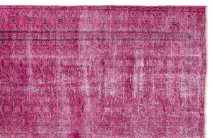 Fuchsia Over Dyed Vintage Rug 5'7'' x 9'5'' ft 171 x 286 cm