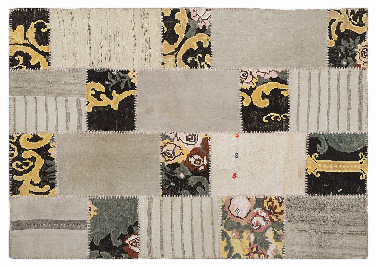 Karabakh Over Dyed Kilim Patchwork Unique Rug 5&#39;3&#39;&#39; x 7&#39;7&#39;&#39; ft 160 x 230 cm