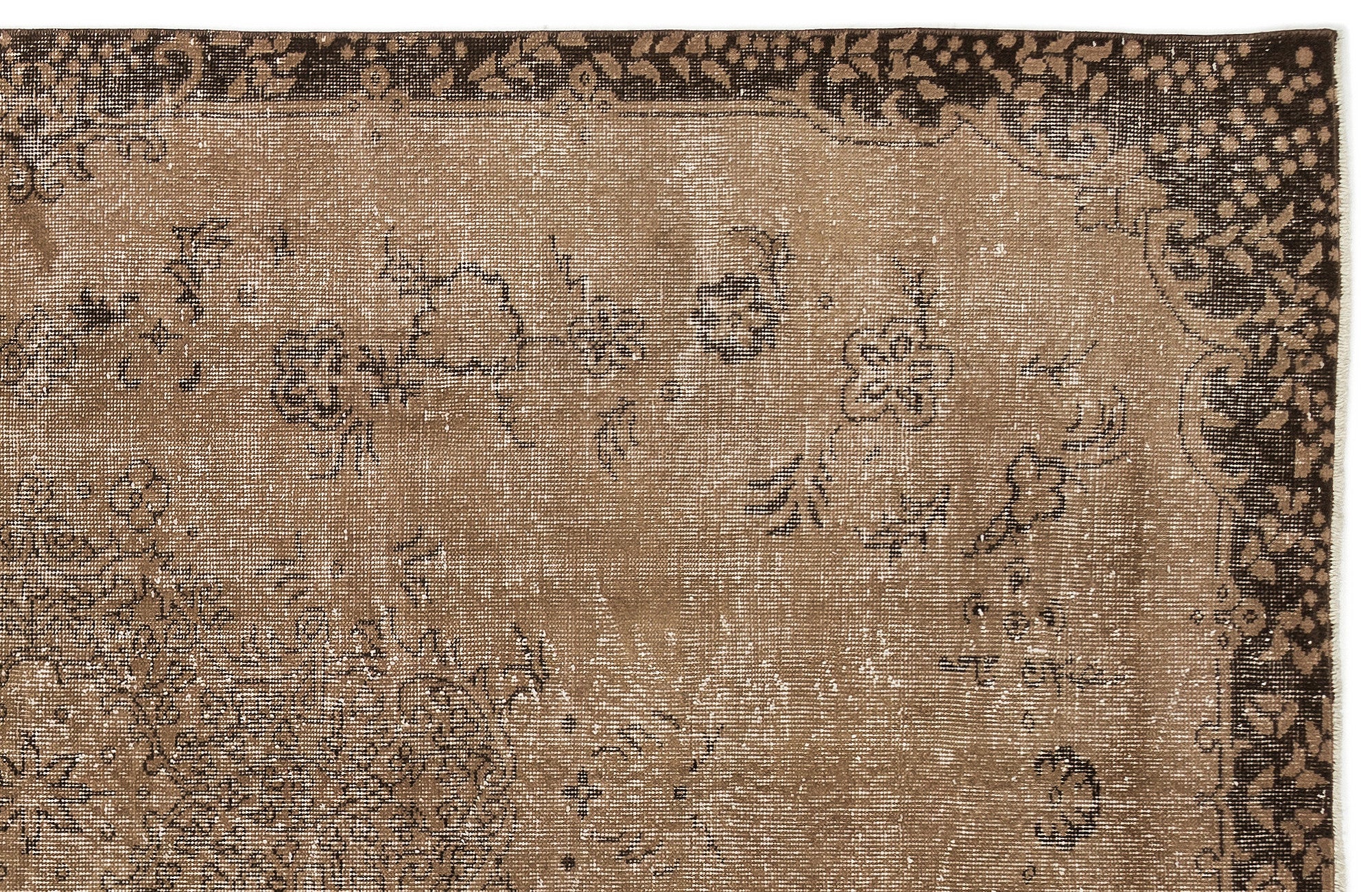 Brown Over Dyed Vintage Rug 5'6'' x 9'5'' ft 167 x 286 cm