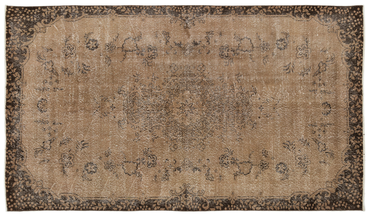 Brown Over Dyed Vintage Rug 5&#39;6&#39;&#39; x 9&#39;5&#39;&#39; ft 167 x 286 cm