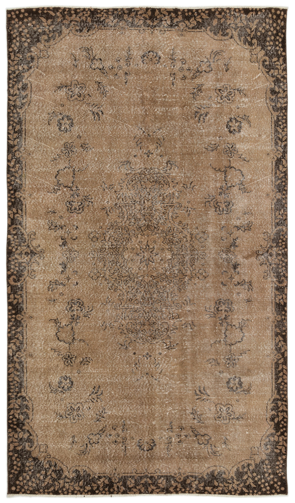 Brown Over Dyed Vintage Rug 5'6'' x 9'5'' ft 167 x 286 cm