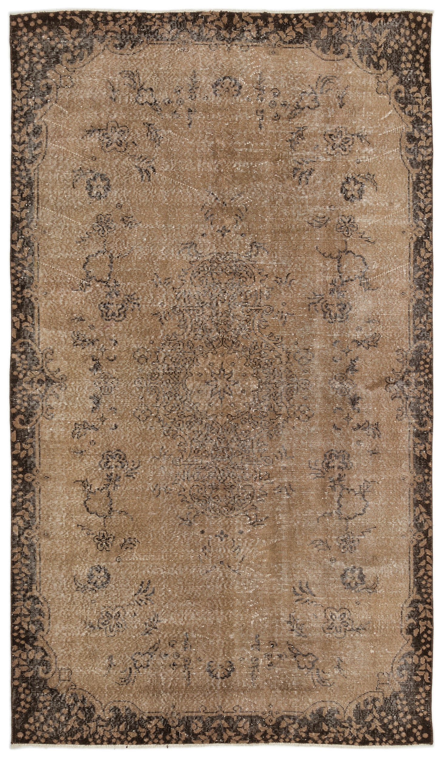 Brown Over Dyed Vintage Rug 5'6'' x 9'5'' ft 167 x 286 cm