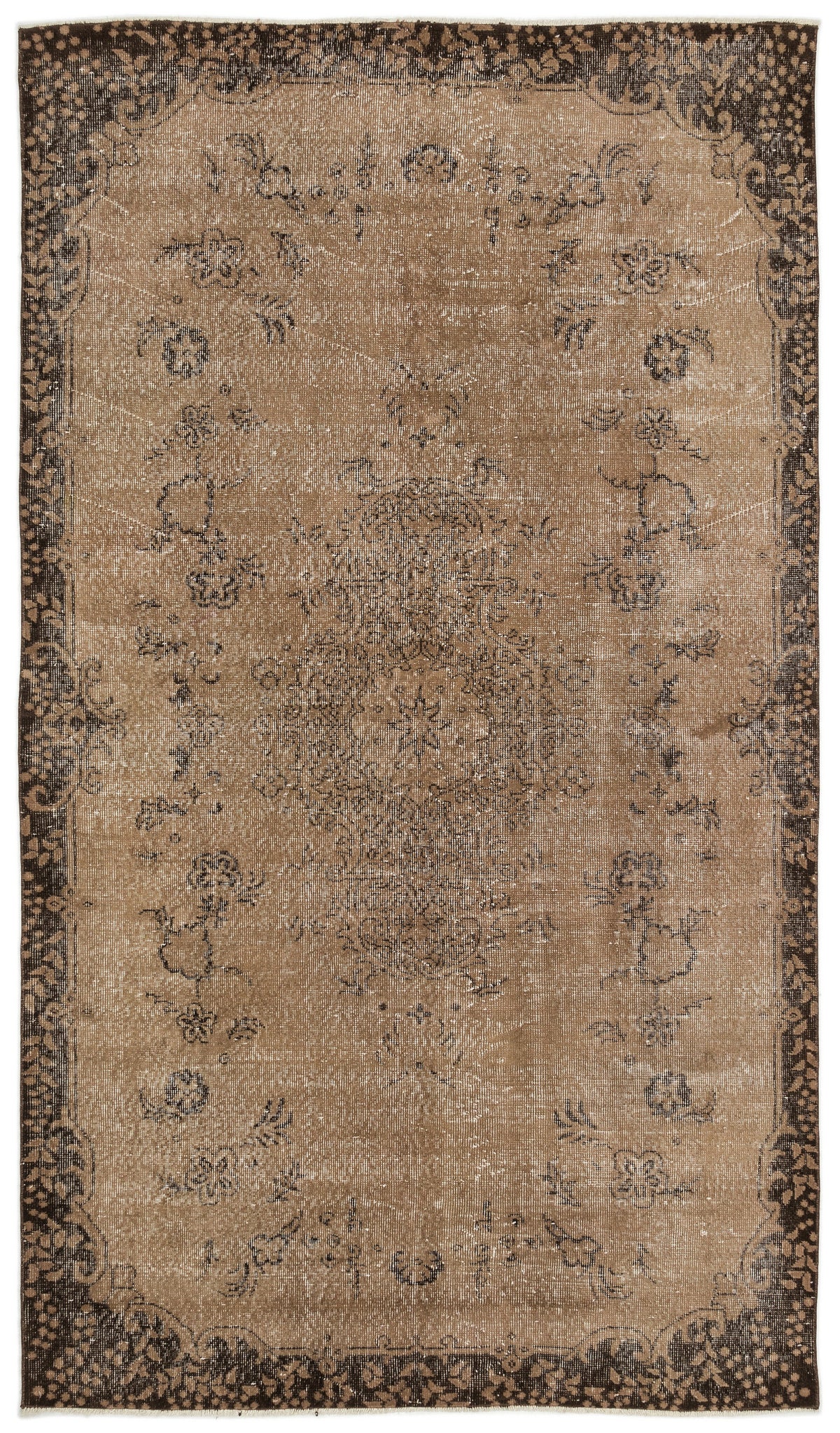 Brown Over Dyed Vintage Rug 5&#39;6&#39;&#39; x 9&#39;5&#39;&#39; ft 167 x 286 cm