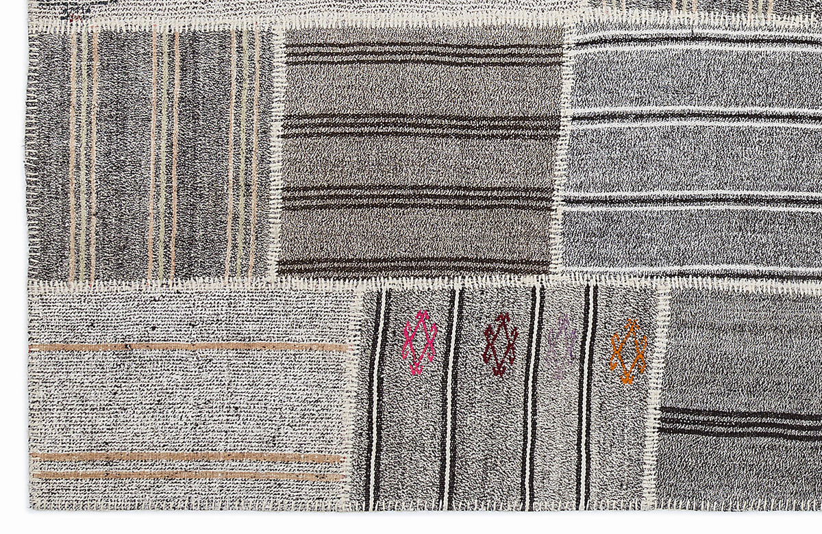 Striped Over Dyed Kilim Patchwork Unique Rug 5&#39;3&#39;&#39; x 7&#39;7&#39;&#39; ft 160 x 230 cm