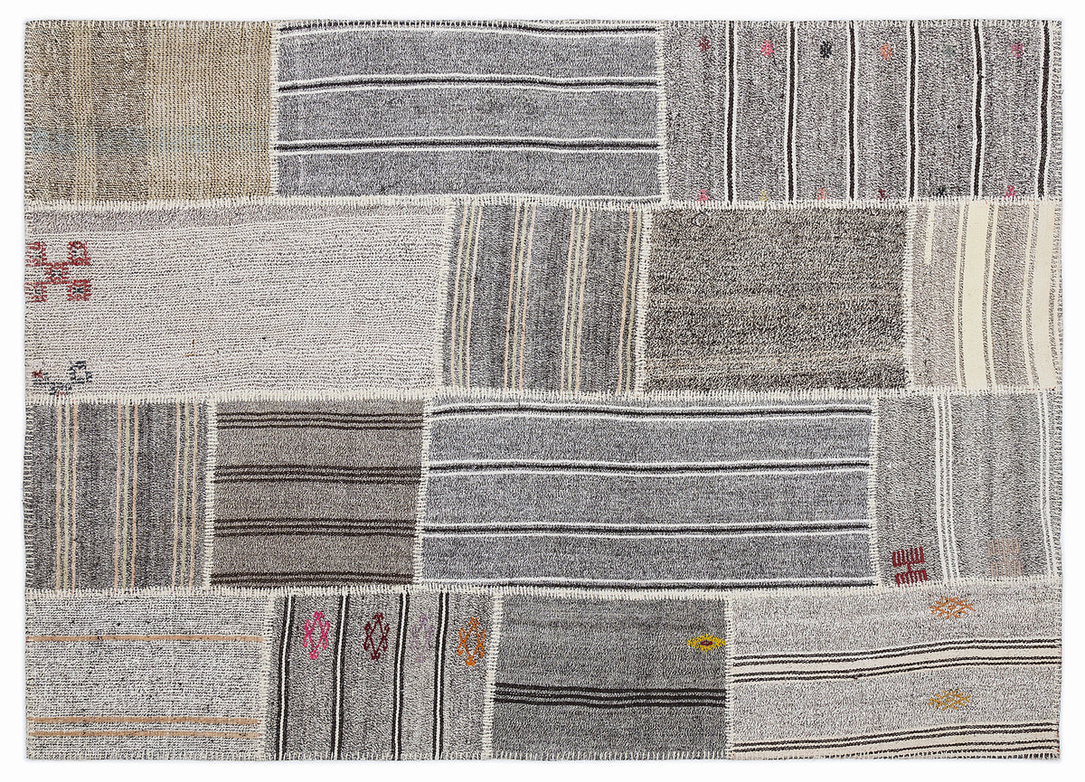 Striped Over Dyed Kilim Patchwork Unique Rug 5&#39;3&#39;&#39; x 7&#39;7&#39;&#39; ft 160 x 230 cm