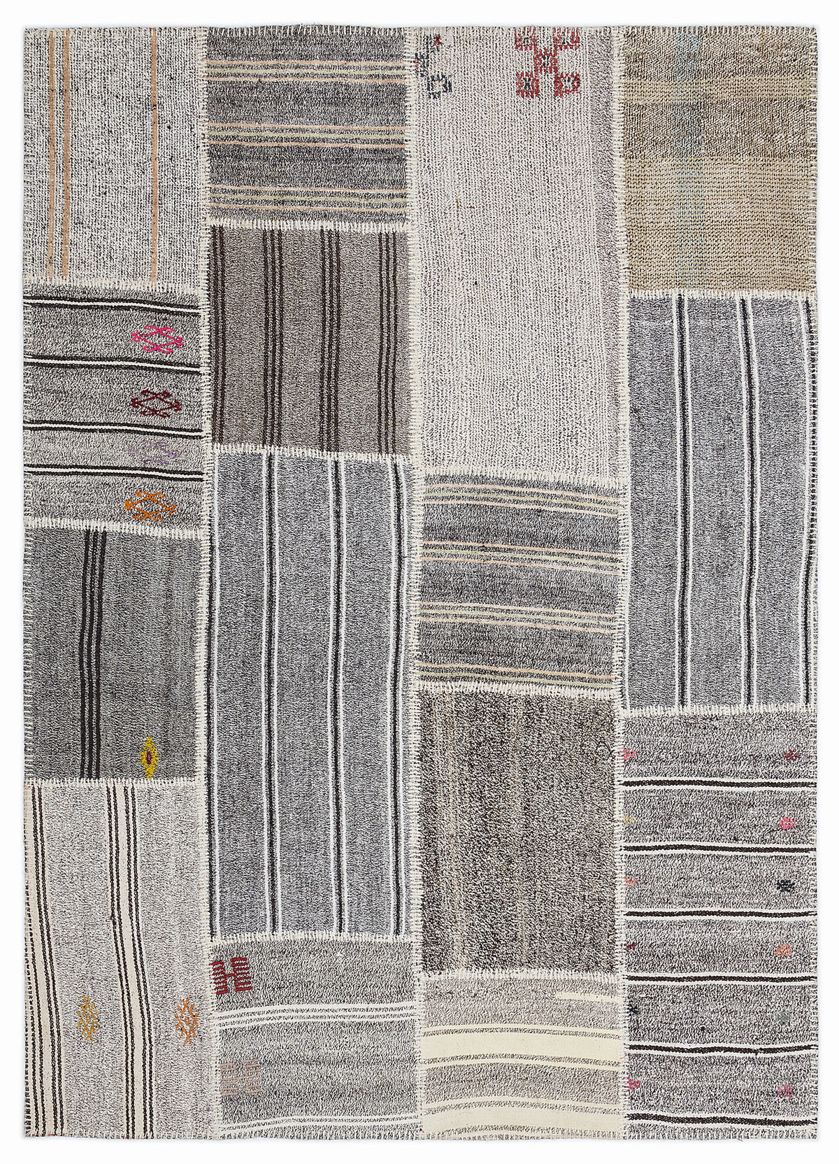 Striped Over Dyed Kilim Patchwork Unique Rug 5&#39;3&#39;&#39; x 7&#39;7&#39;&#39; ft 160 x 230 cm