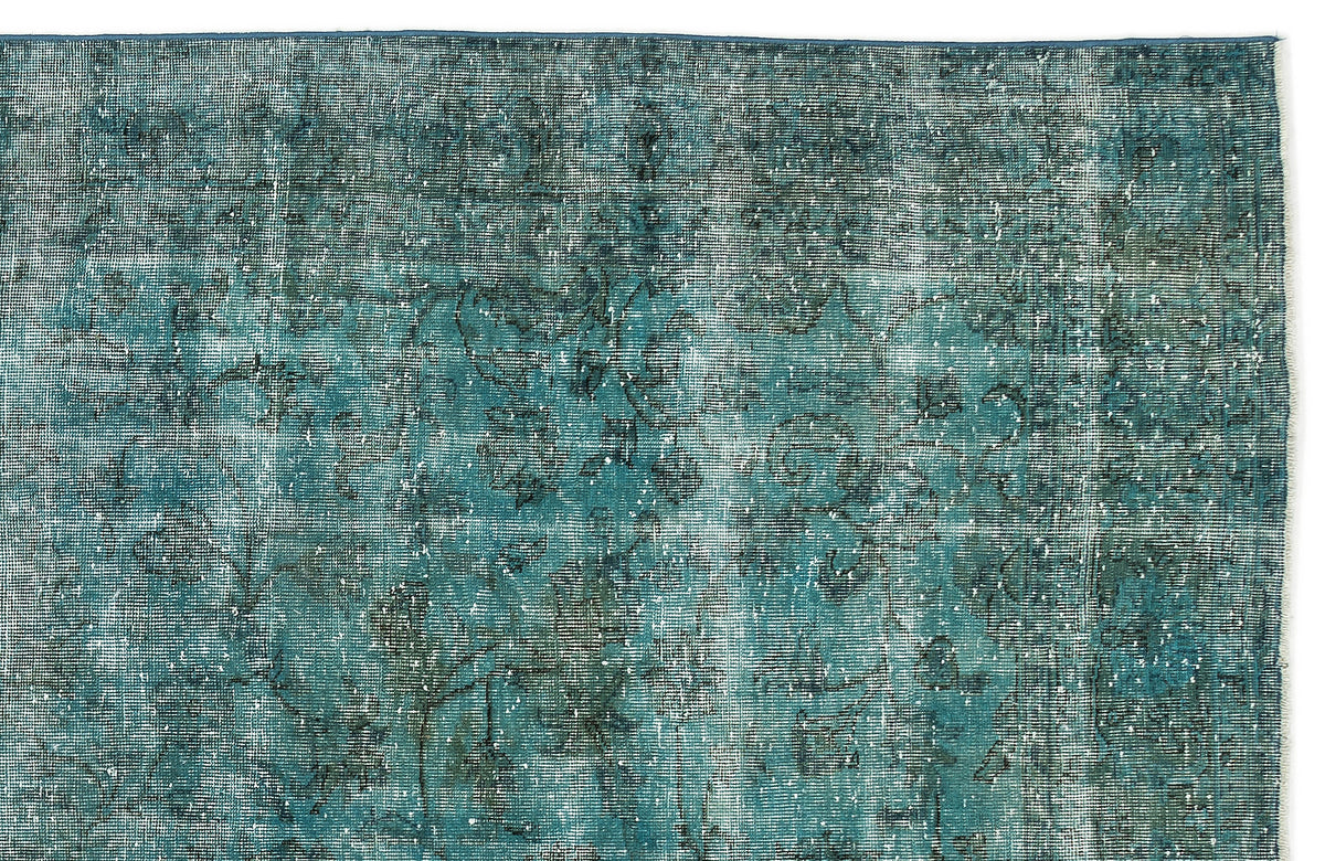 Turquoise  Over Dyed Vintage Rug 6&#39;4&#39;&#39; x 9&#39;9&#39;&#39; ft 192 x 297 cm