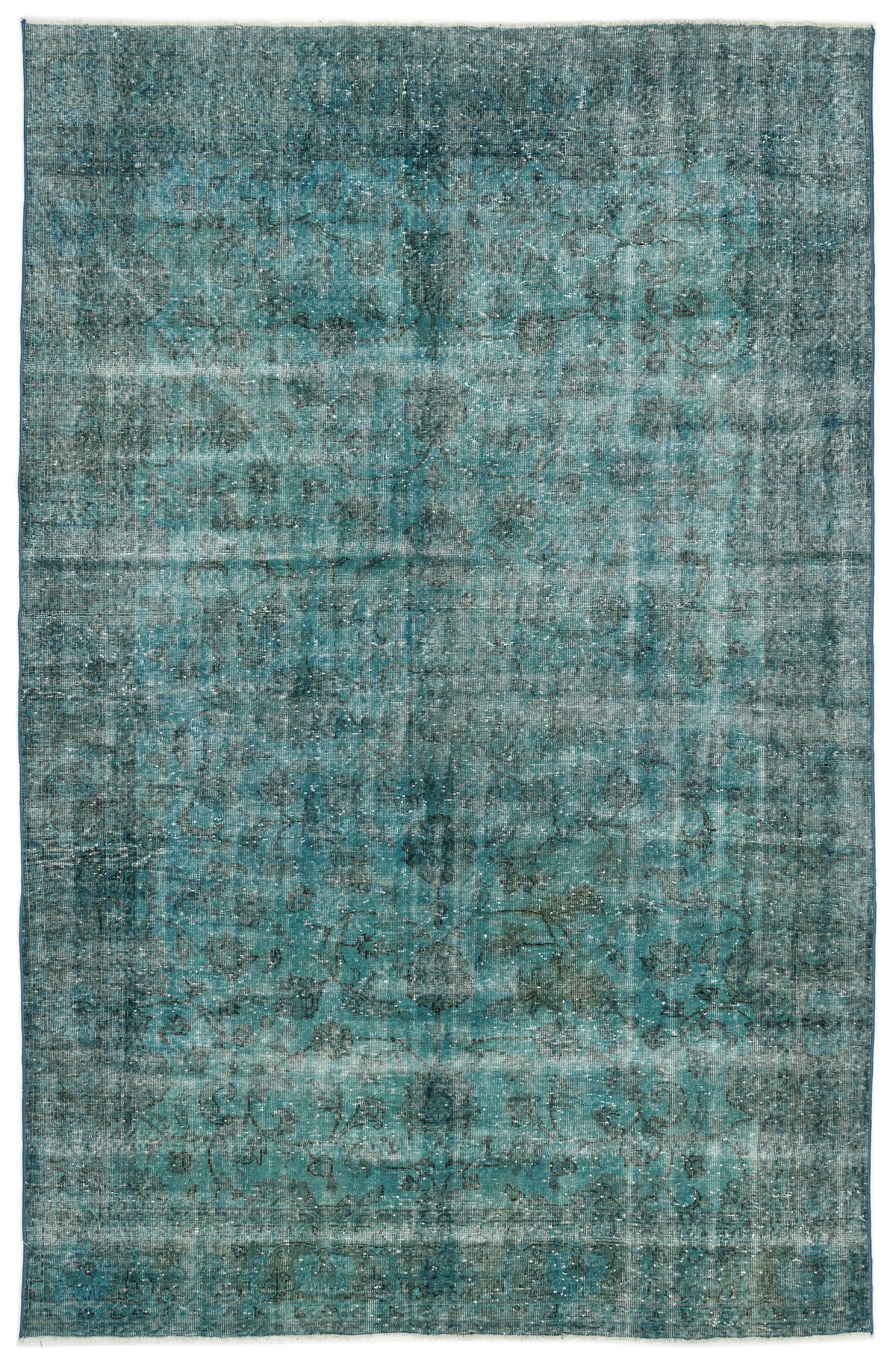 Turquoise  Over Dyed Vintage Rug 6&#39;4&#39;&#39; x 9&#39;9&#39;&#39; ft 192 x 297 cm