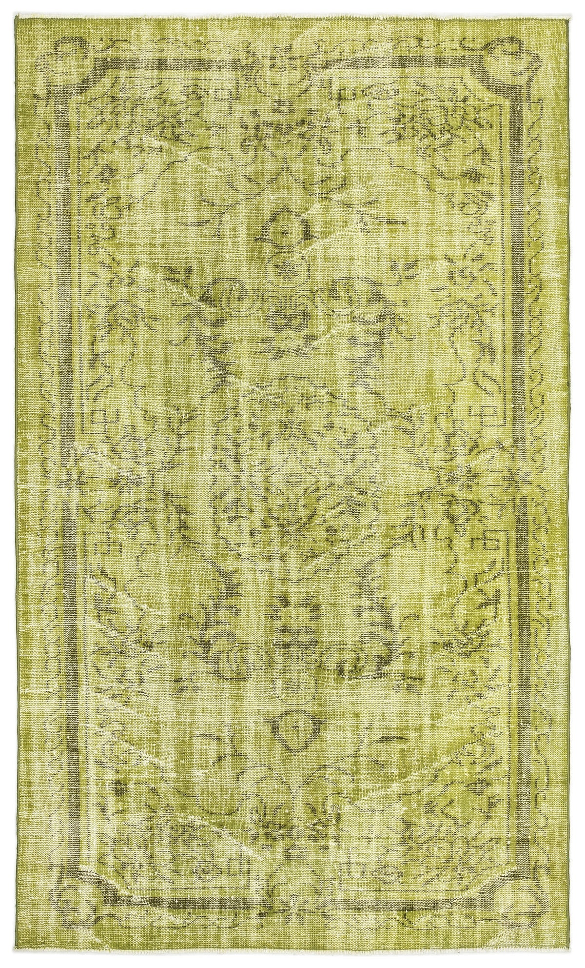Green Over Dyed Vintage Rug 5&#39;2&#39;&#39; x 8&#39;7&#39;&#39; ft 158 x 262 cm