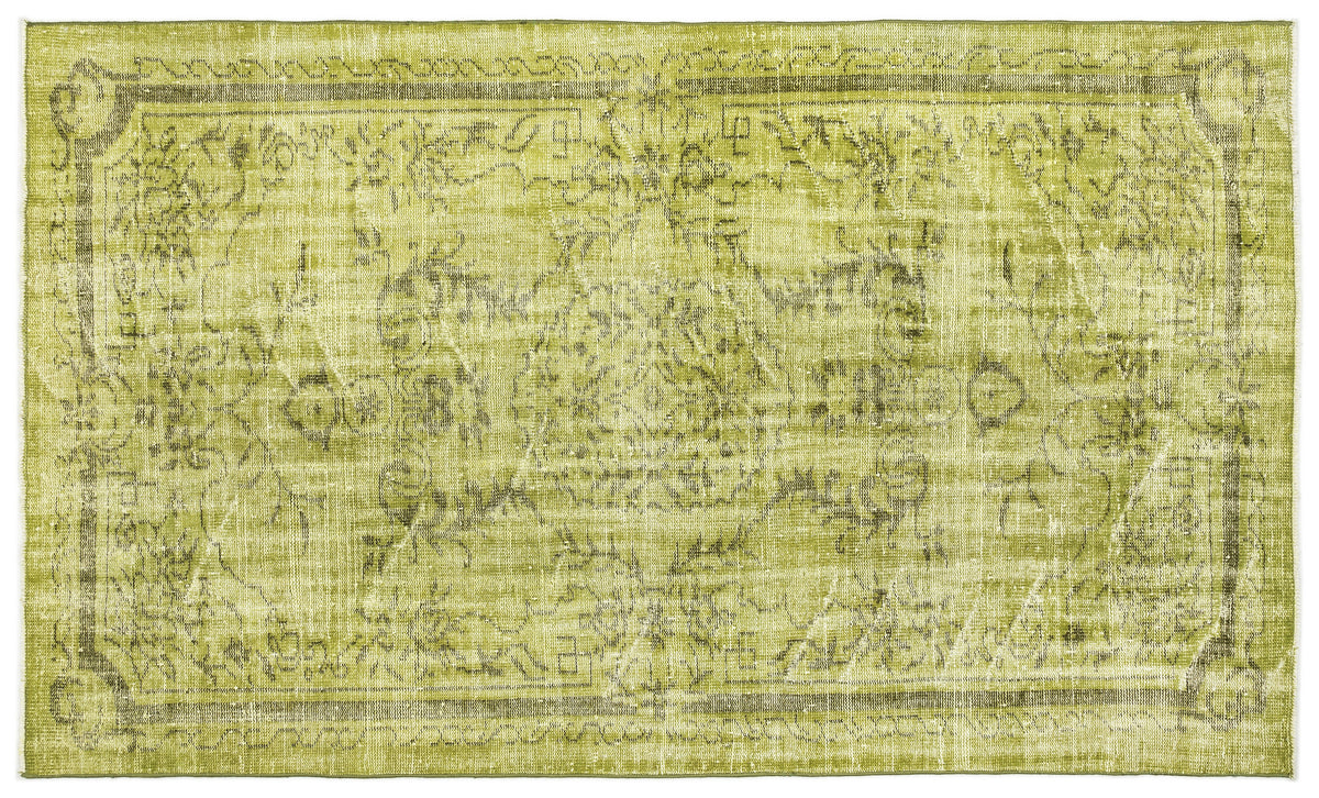 Green Over Dyed Vintage Rug 5&#39;2&#39;&#39; x 8&#39;7&#39;&#39; ft 158 x 262 cm