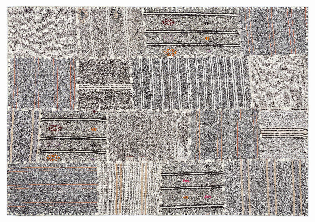 Striped Over Dyed Kilim Patchwork Unique Rug 5&#39;3&#39;&#39; x 7&#39;7&#39;&#39; ft 160 x 230 cm
