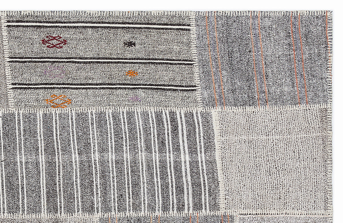 Striped Over Dyed Kilim Patchwork Unique Rug 5&#39;3&#39;&#39; x 7&#39;7&#39;&#39; ft 160 x 230 cm