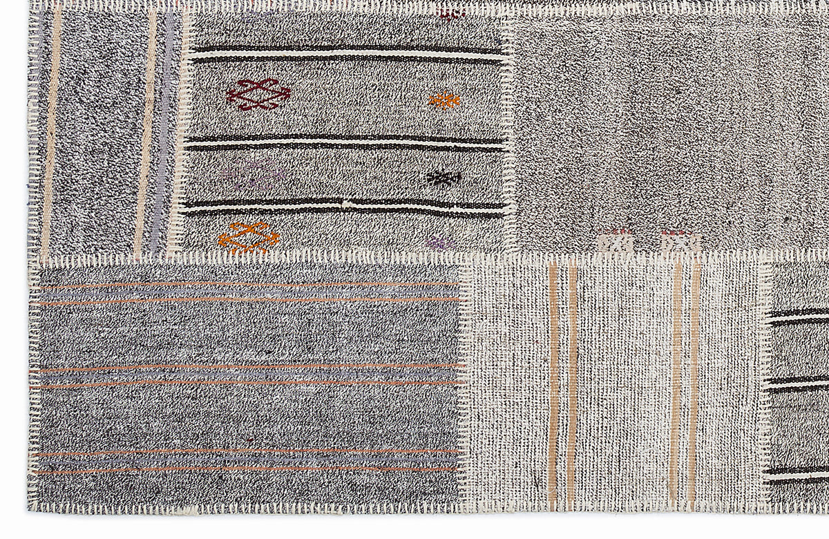 Striped Over Dyed Kilim Patchwork Unique Rug 5&#39;3&#39;&#39; x 7&#39;7&#39;&#39; ft 160 x 230 cm