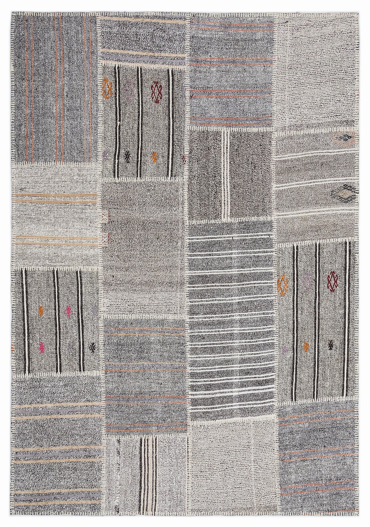 Striped Over Dyed Kilim Patchwork Unique Rug 5&#39;3&#39;&#39; x 7&#39;7&#39;&#39; ft 160 x 230 cm