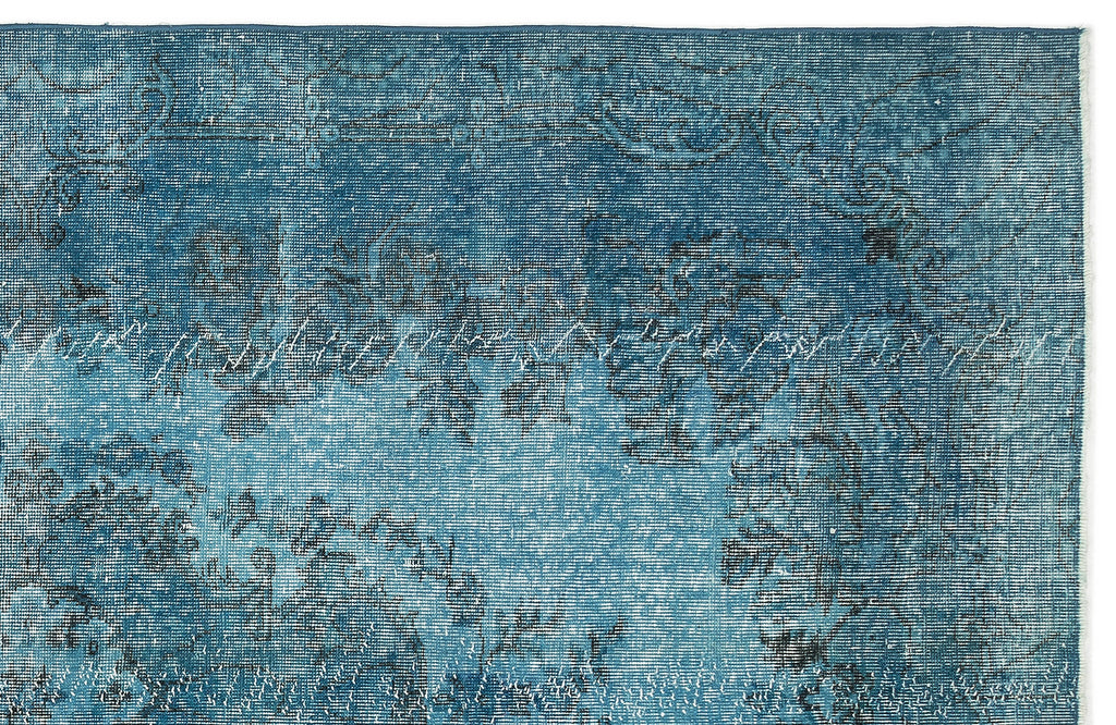 Turquoise  Over Dyed Vintage Rug 5'7'' x 9'7'' ft 170 x 293 cm