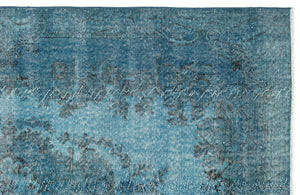 Turquoise  Over Dyed Vintage Rug 5'7'' x 9'7'' ft 170 x 293 cm