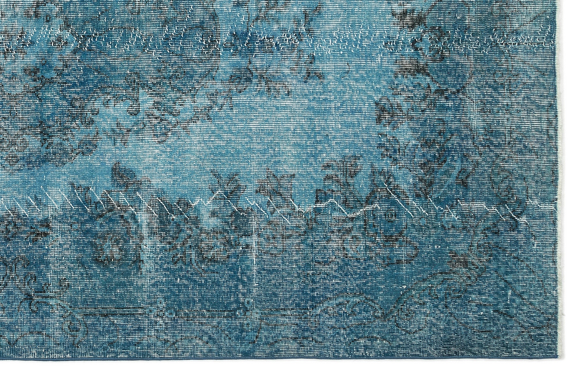 Turquoise  Over Dyed Vintage Rug 5'7'' x 9'7'' ft 170 x 293 cm