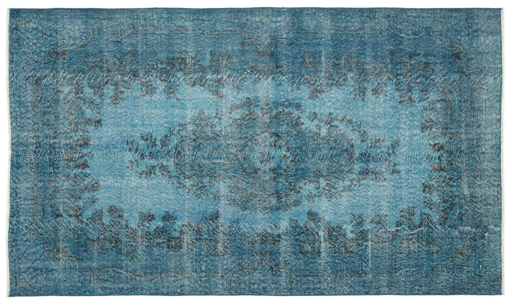 Turquoise  Over Dyed Vintage Rug 5'7'' x 9'7'' ft 170 x 293 cm