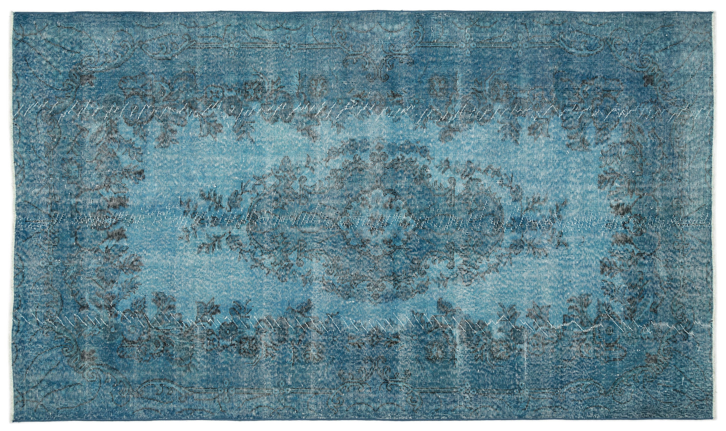 Turquoise  Over Dyed Vintage Rug 5'7'' x 9'7'' ft 170 x 293 cm