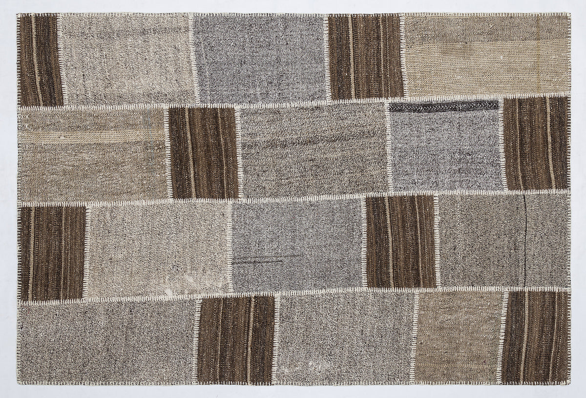 Striped Over Dyed Kilim Patchwork Unique Rug 5&#39;3&#39;&#39; x 7&#39;7&#39;&#39; ft 160 x 230 cm