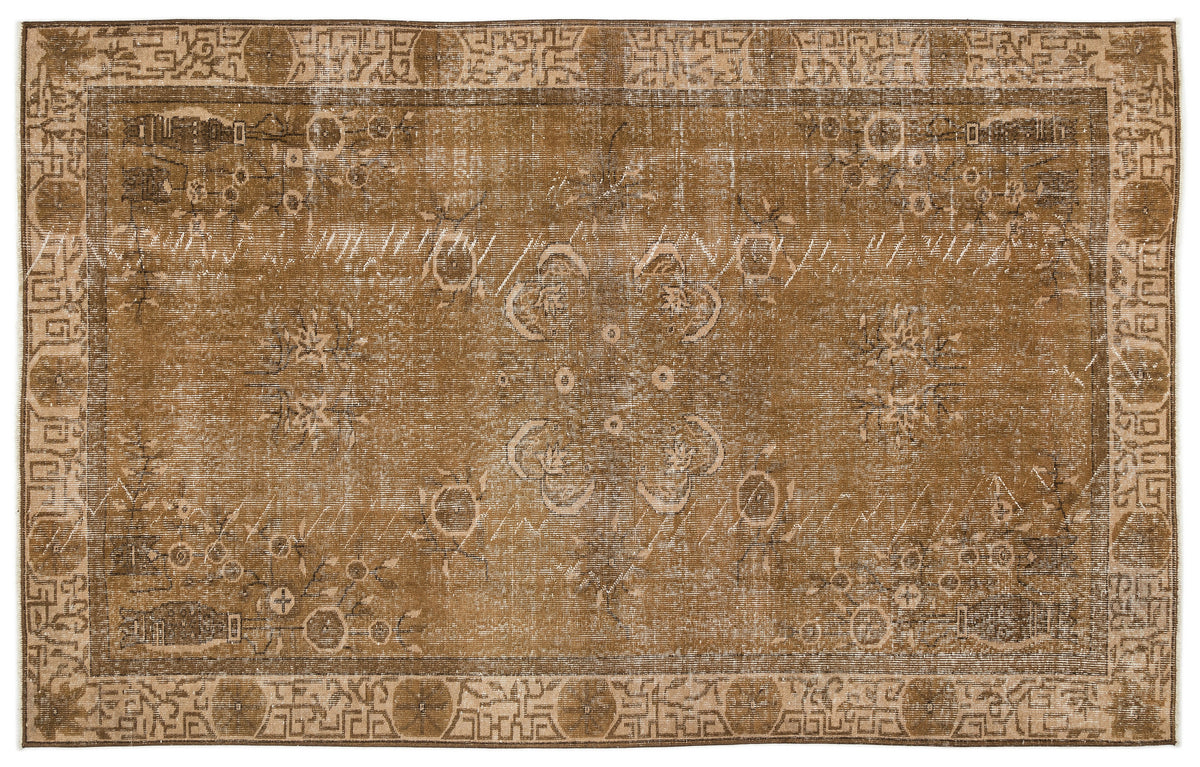 Brown Over Dyed Vintage Rug 5&#39;9&#39;&#39; x 9&#39;2&#39;&#39; ft 175 x 280 cm