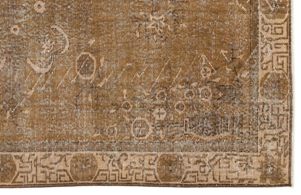 Brown Over Dyed Vintage Rug 5&#39;9&#39;&#39; x 9&#39;2&#39;&#39; ft 175 x 280 cm